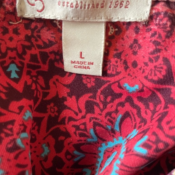 Women’s Long Sleeve Large Maroon Multicolor Tunic By CB Established 1962 - Picture 2 of 2